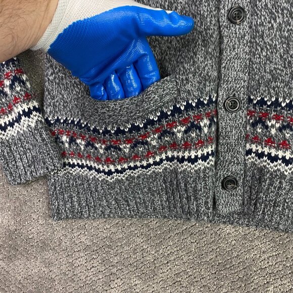 Abercrombie & Fitch Cardigan Sweater Men's Large Fair Isle Shawl Collar Merino - Picture 3 of 9